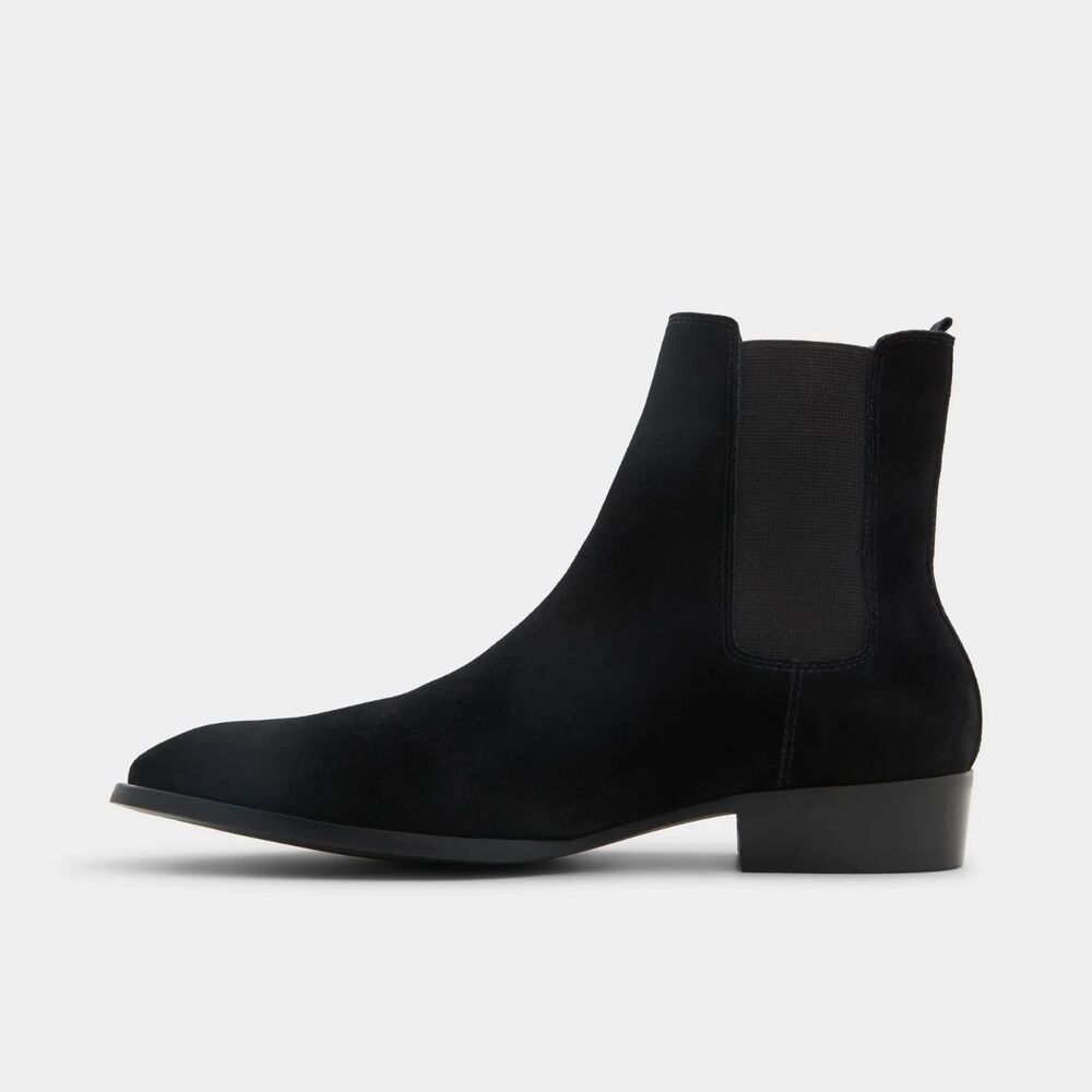 Aldo Shoes Mens Black Suede Chelsea Boots Almond Toe Ankle Booties Size 12 Class